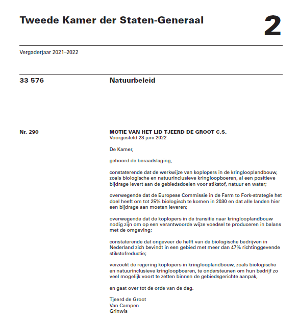 Kamermeerderheid wil dat regering koplopers onder de boeren ondersteunt